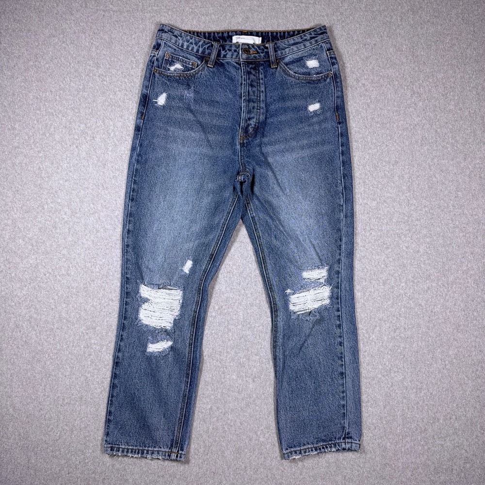 TNR Jeans Womens 28 Distressed High Rise Straight Blue Denim Button Fly